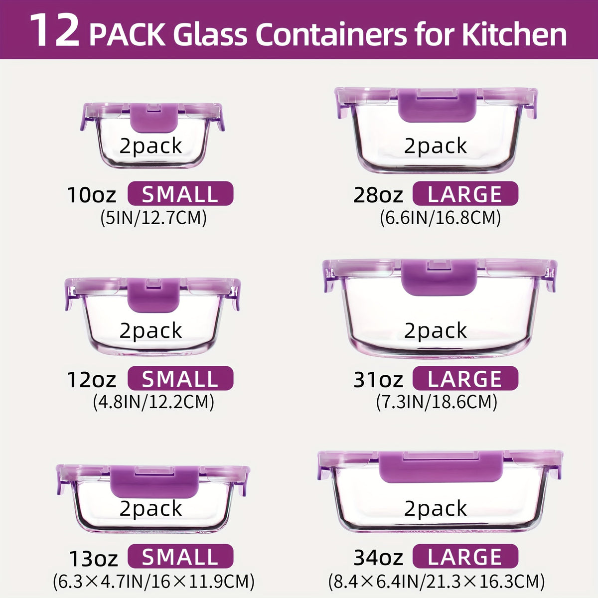 Glass Food Storage Containers 24 Piece Set – Borosilicate Glass Meal Prep Containers with Airtight Lids, Microwave & Dishwasher Safe, Multi-Size for Kitchen Food Storage, Lunch & Leftovers