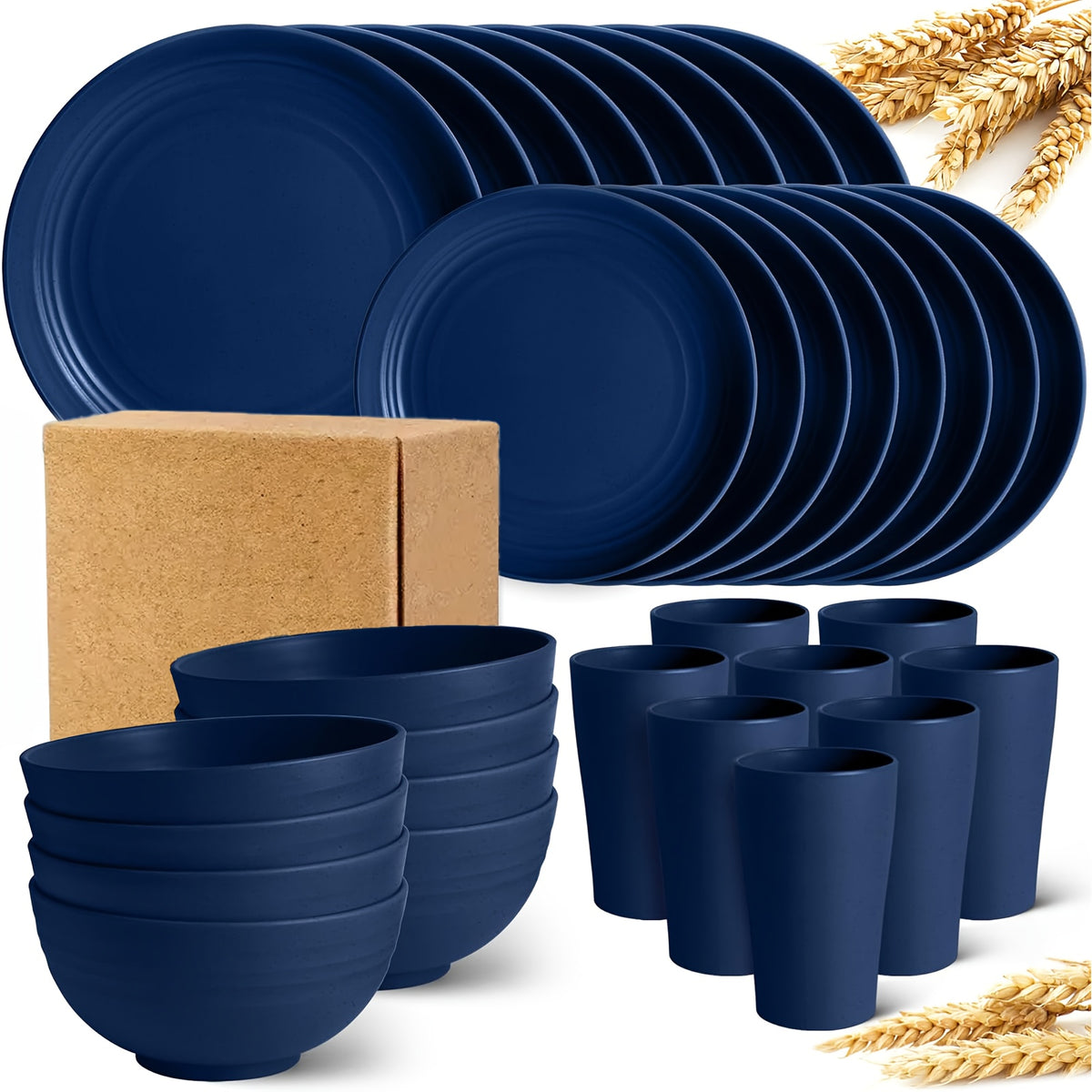 Wheat Straw Dinnerware Set Unbreakable Multicolor – 4 / 16 / 32 Piece Lightweight Dish Set with Dinner Plate, Dessert Plate, Bowl & Cup | Dishwasher Safe, Perfect for Camping, Everyday Use & Gifts | Home Viaco