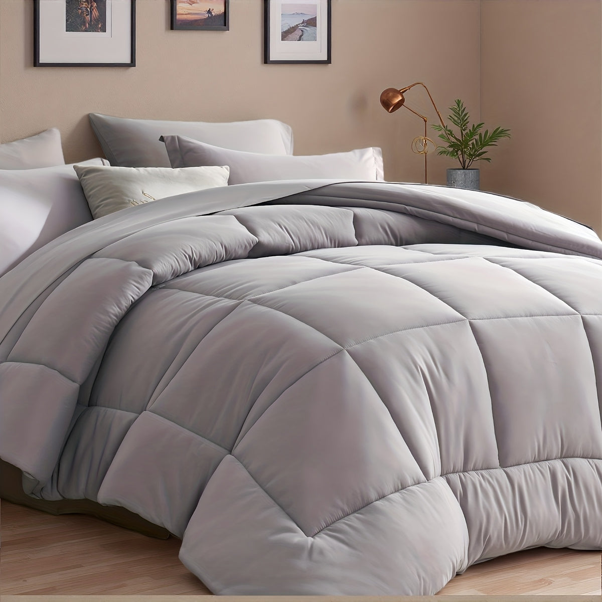 Comforter Set 5/7 Piece Checkered Pattern Bed in a Bag – Ultra Soft Breathable Fluffy Fiber Fill All Season Bedding Set with Comforter Flat Sheet Fitted Sheet Pillowcases, Twin Full Queen King 17 Colors