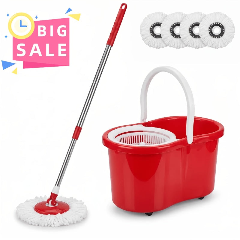 Spin Mop and Bucket Set with Wringer, 4 Microfiber Replacement Heads 42" Adjustable Handle, 360 Degree Spinning Mop Bucket System for Hardwood Tile Laminate Floor Cleaning, Standard Compact Upgrade with Soap Dispenser