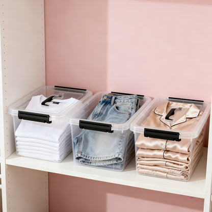 Clear Plastic Storage Boxes 6 Pack Stackable Containers with Locking Lid and Handle Transparent Organizer Bins for Pantry Crafts Books Home Office Garage
