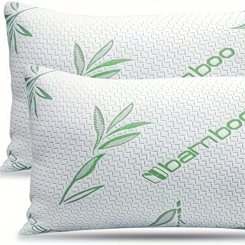 Cooling Pillows for Sleeping Set of 2 - Bamboo Fiber Bed Pillows for Back, Stomach & Side Sleepers, Soft Breathable Shredded Memory Foam Pillow with Washable Cover, Standard Queen King, Bundle Sets