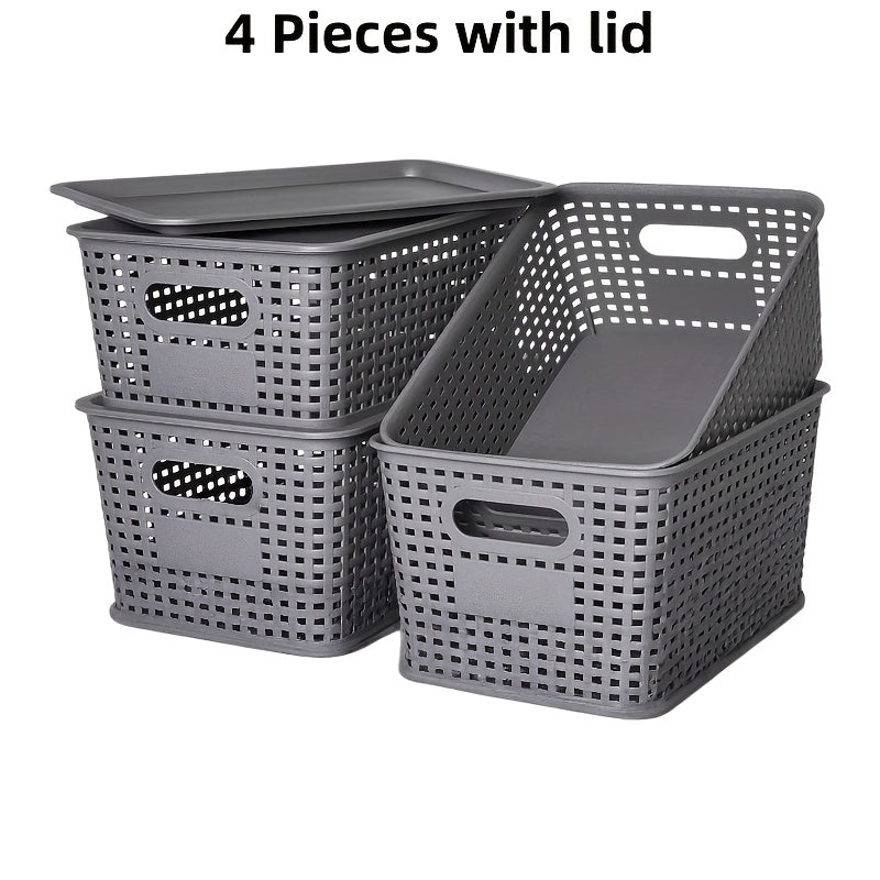 Storage Bins with Lids 4/8pcs Space-Saving Organizer 10"x7"x4" – Shelf Closet Desk Organizer for Dorm Playroom Office, Includes File Organizer Bag, White Black Gray Red
