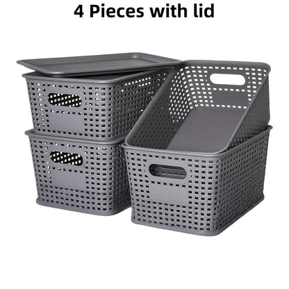 Storage Bins with Lids 4/8pcs Space-Saving Organizer 10"x7"x4" – Shelf Closet Desk Organizer for Dorm Playroom Office, Includes File Organizer Bag, White Black Gray Red