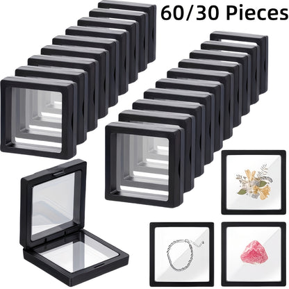 3D Floating Jewelry Display Boxes Bulk – Black Plastic Frame, Clear Panels, Fabric-Lined Interior, Secure Clasp, 30/60 Pack for Jewelry Making, Coin Collectors, Gifts & Home Organizer