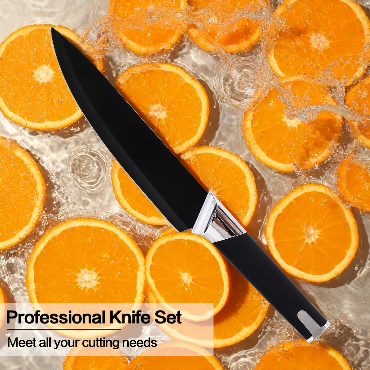 13-Piece Kitchen Knife Set with Block Holder - Chef Knife, Bread Knife, 6 Steak Knives & Scissors - Sharp Stainless Steel Blades, Durable Ergonomic Handle, Perfect Housewarming Gift for Home Kitchen