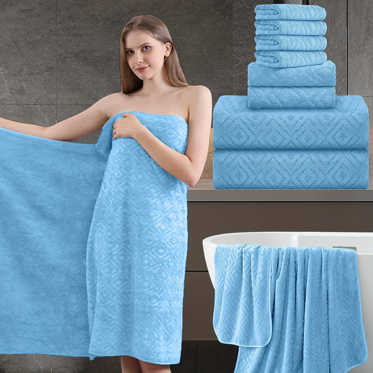 700GSM Bath Towel Set 8 Pack – Ultra-Soft Thick Extra Large Highly Absorbent Quick Dry Towels, Includes 2 Oversized Bath Towels, 2 Hand Towels & 4 Washcloths for Bathroom, Hotel, Gym & Spa