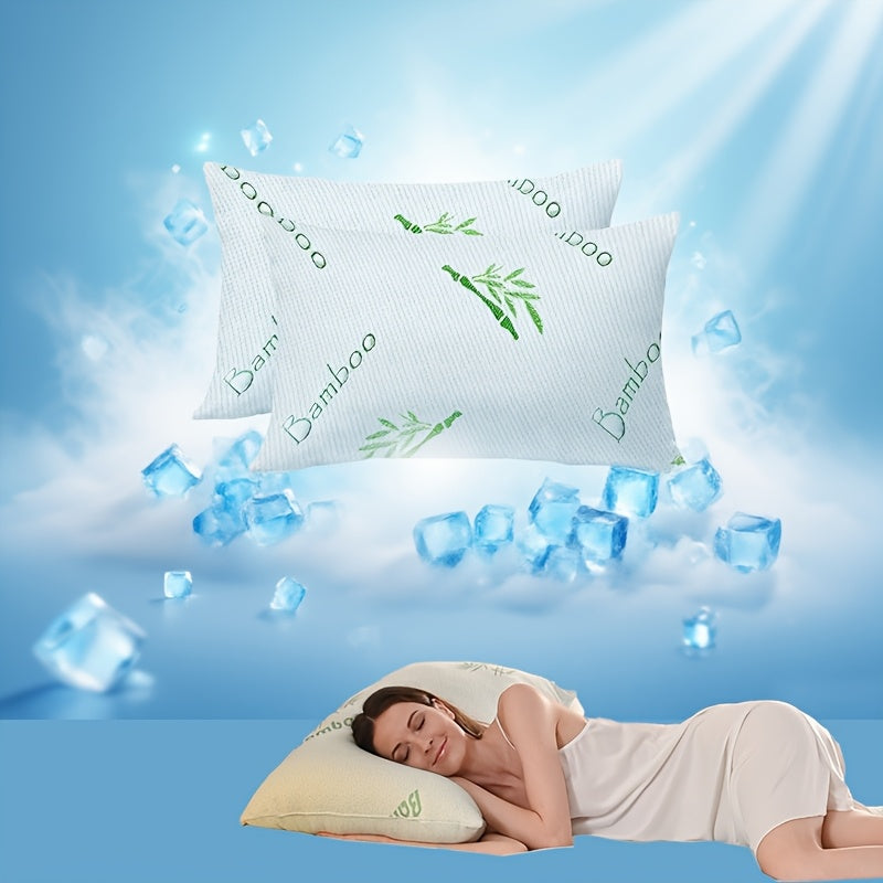 Cooling Pillows for Sleeping Set of 2 - Bamboo Fiber Bed Pillows for Back, Stomach & Side Sleepers, Soft Breathable Shredded Memory Foam Pillow with Washable Cover, Standard Queen King, Bundle Sets