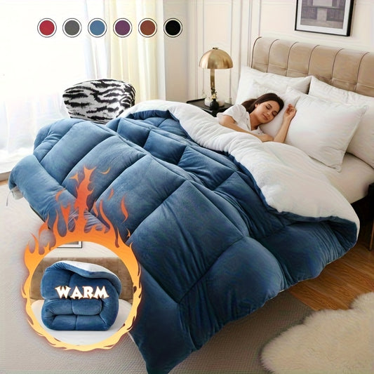Sherpa Comforter Plush Flannel Double-Sided All Season – 500GSM Thick Soft Comforter with Box Stitching, Twin XL Full Queen King, Solid Color Bedroom Bedding for Autumn & Winter