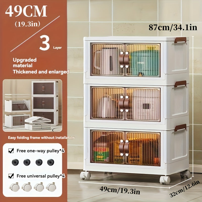 Foldable Storage Cabinet with Lid & Wheels 48QT – Stackable Clothes & Bedding Organizer, Space-Saving Wardrobe Box for Bedroom Game Room, 2/3/4/5 Layer