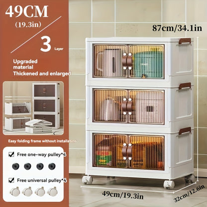 Foldable Storage Cabinet with Lid & Wheels 48QT – Stackable Clothes & Bedding Organizer, Space-Saving Wardrobe Box for Bedroom Game Room, 2/3/4/5 Layer