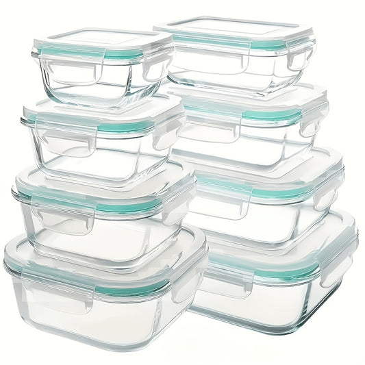 Glass Food Storage Set 16-Piece – 8 Borosilicate Glass Containers + 8 Airtight Lids Leak-Proof Microwave Oven Refrigerator & Dishwasher Safe Meal Prep Lunch Boxes for Office Home