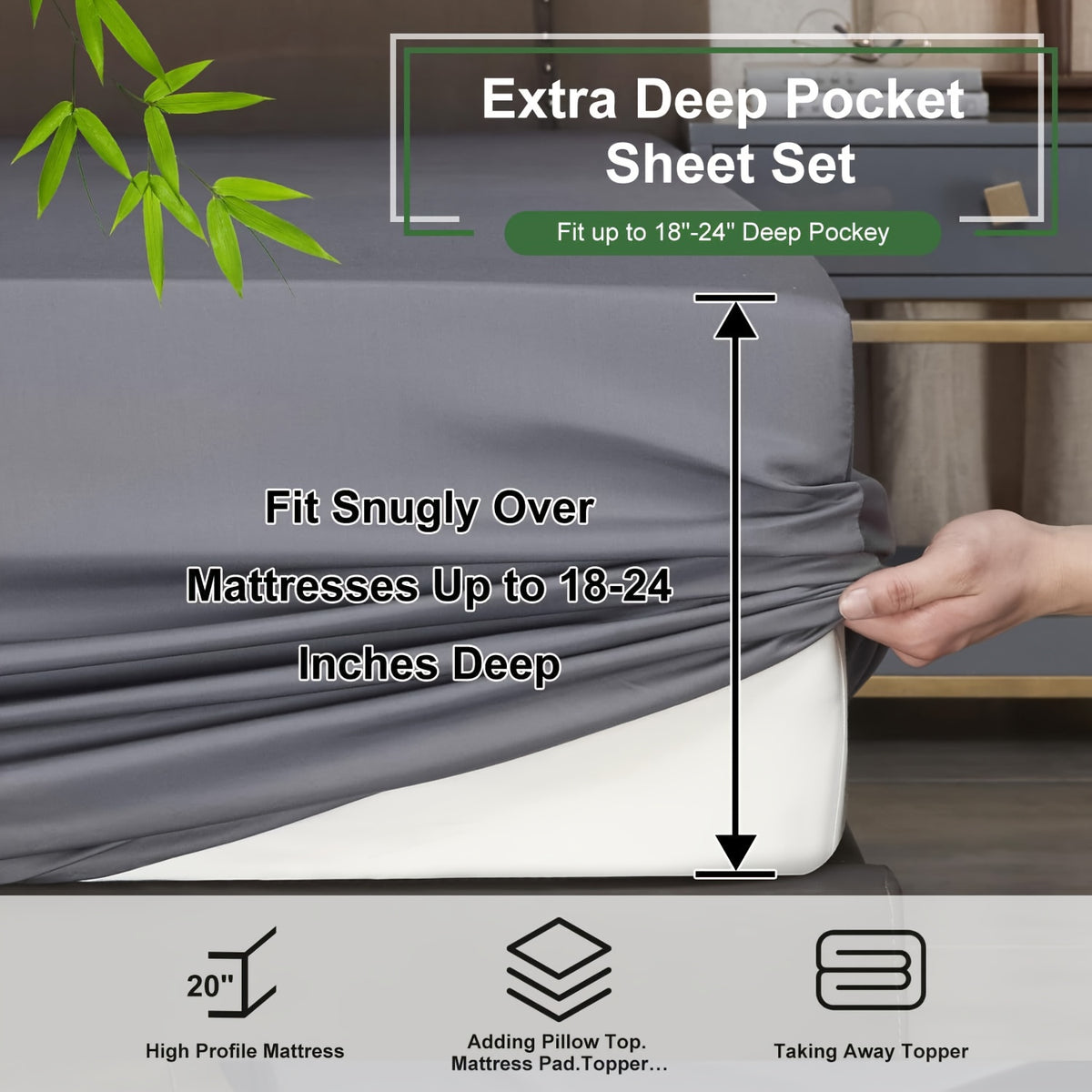 Bamboo Bed Sheets Cooling Twin Full Queen King Size for Hot Sleepers, Breathable Moisture Wicking Soft Bamboo Bedding Set Deep Pocket, Hotel Luxury Sheets 13 Colors Black White Gray Beige