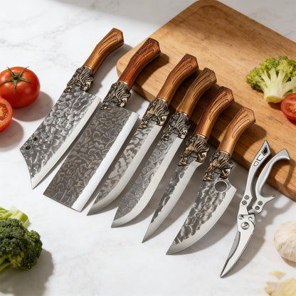 Kitchen Knife Set Forged Stainless Steel Professional 6 or 7 Piece Ultra Sharp Chef Knives – Includes Boning Slicing Carving Fish Butcher Knife & Scissors – Durable Meat & Fish Cutting Knife Set