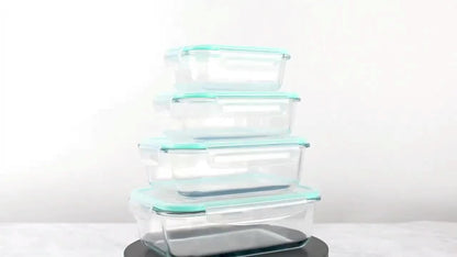 Glass Food Storage Containers Set 16 Piece – Airtight Borosilicate Glass Meal Prep Containers with Lids, Microwave Oven Safe, Lunch Box for Salads Fruits Vegetables, Gray Green Blue Colorful