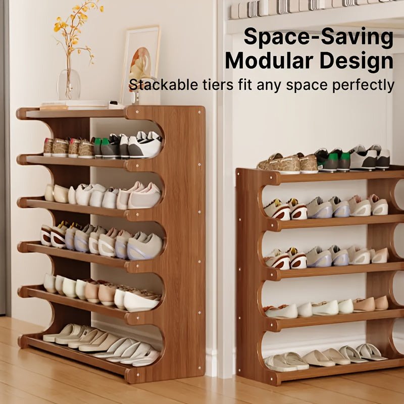 Cube Shoe Storage Rack 3/5/6 Tier with Wood Grain Finish – Freestanding Multi-Layer Independent Shoe Shelf, Space-Saving Easy Assembly Organizer for Entryway Dorm Bedroom Closet, Brown