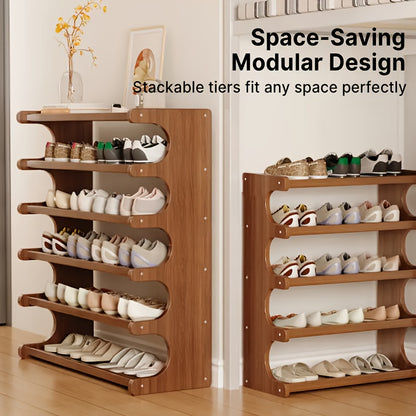 Cube Shoe Storage Rack 3/5/6 Tier with Wood Grain Finish – Freestanding Multi-Layer Independent Shoe Shelf, Space-Saving Easy Assembly Organizer for Entryway Dorm Bedroom Closet, Brown