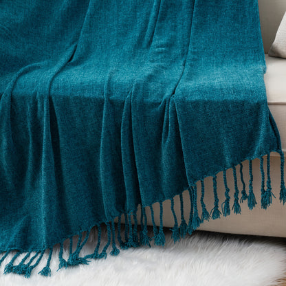 Boho Chenille Throw Blanket with Fringe 50x60 Inch – Soft Velvety Decorative Fringe Throw for Sofa Couch Bed Living Room Home Decor 17 Colors Cozy Gift for Women