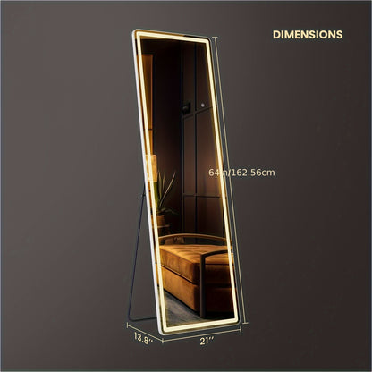 LED Full Length Mirror with Lights – Lighted Full Body Mirror with Touch Control, Free Standing, Wall Mounted or Leaning, Light Up Floor Mirror for Bedroom, Dressing Room & Home Decor