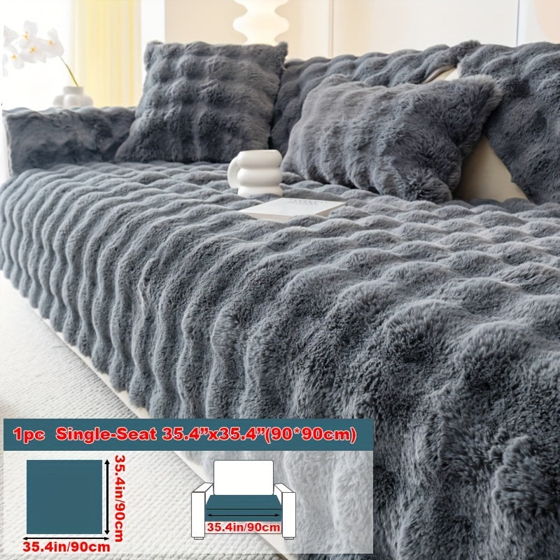 Faux Rabbit Plush Sofa Cover Winter Warm Thickened Anti-Slip Furniture Protector – Soft Pet-Friendly Couch Cover for Living Room Bedroom Office, 4 Colors