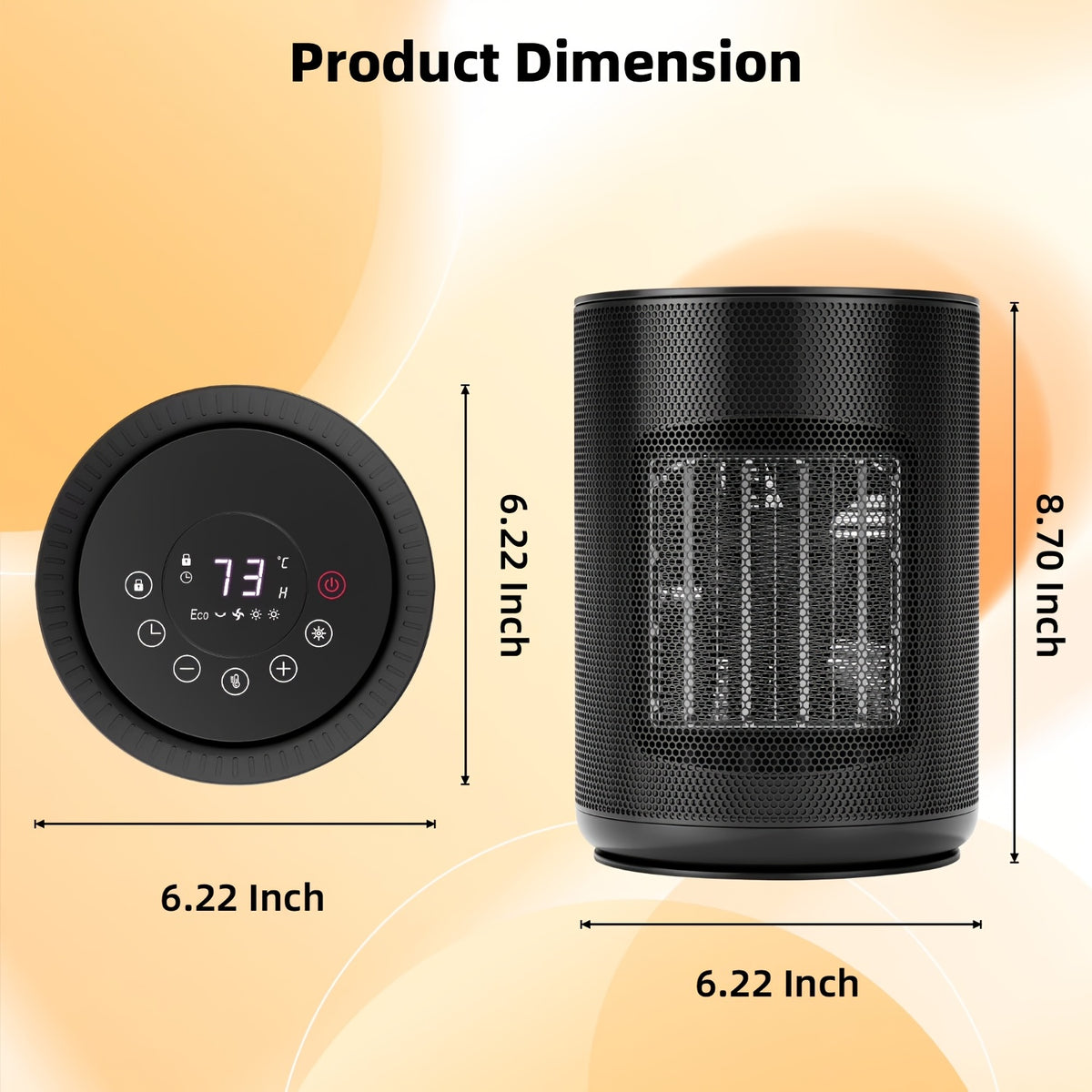1500W Ceramic Space Heater Portable Electric Heater with Digital Display 5 Modes Adjustable Thermostat – Heats 200 Sq Ft Fast 2-Second Heating Overheat Tip-Over Protection Compact Indoor Room Heater