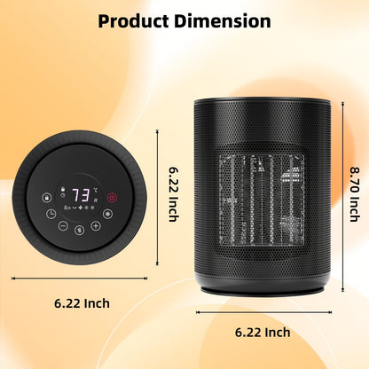 1500W Ceramic Space Heater Portable Electric Heater with Digital Display 5 Modes Adjustable Thermostat – Heats 200 Sq Ft Fast 2-Second Heating Overheat Tip-Over Protection Compact Indoor Room Heater