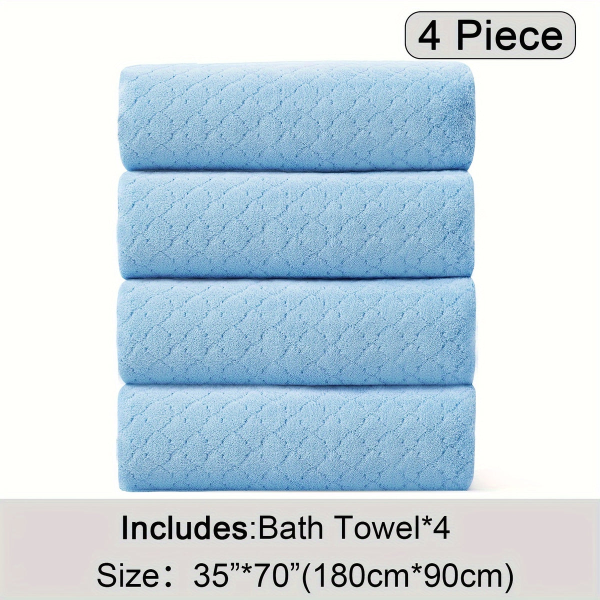 Diamond Weave Bath Towel Set 4 Piece Oversized Ultra Soft Quick-Dry Microfiber Towels Highly Absorbent Hotel Quality Bathroom Towels 10 Colors for Home Gym Spa – Luxury Bath Towel Set