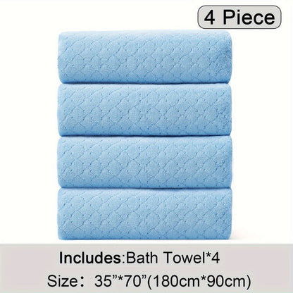 Diamond Weave Bath Towel Set 4 Piece Oversized Ultra Soft Quick-Dry Microfiber Towels Highly Absorbent Hotel Quality Bathroom Towels 10 Colors for Home Gym Spa – Luxury Bath Towel Set