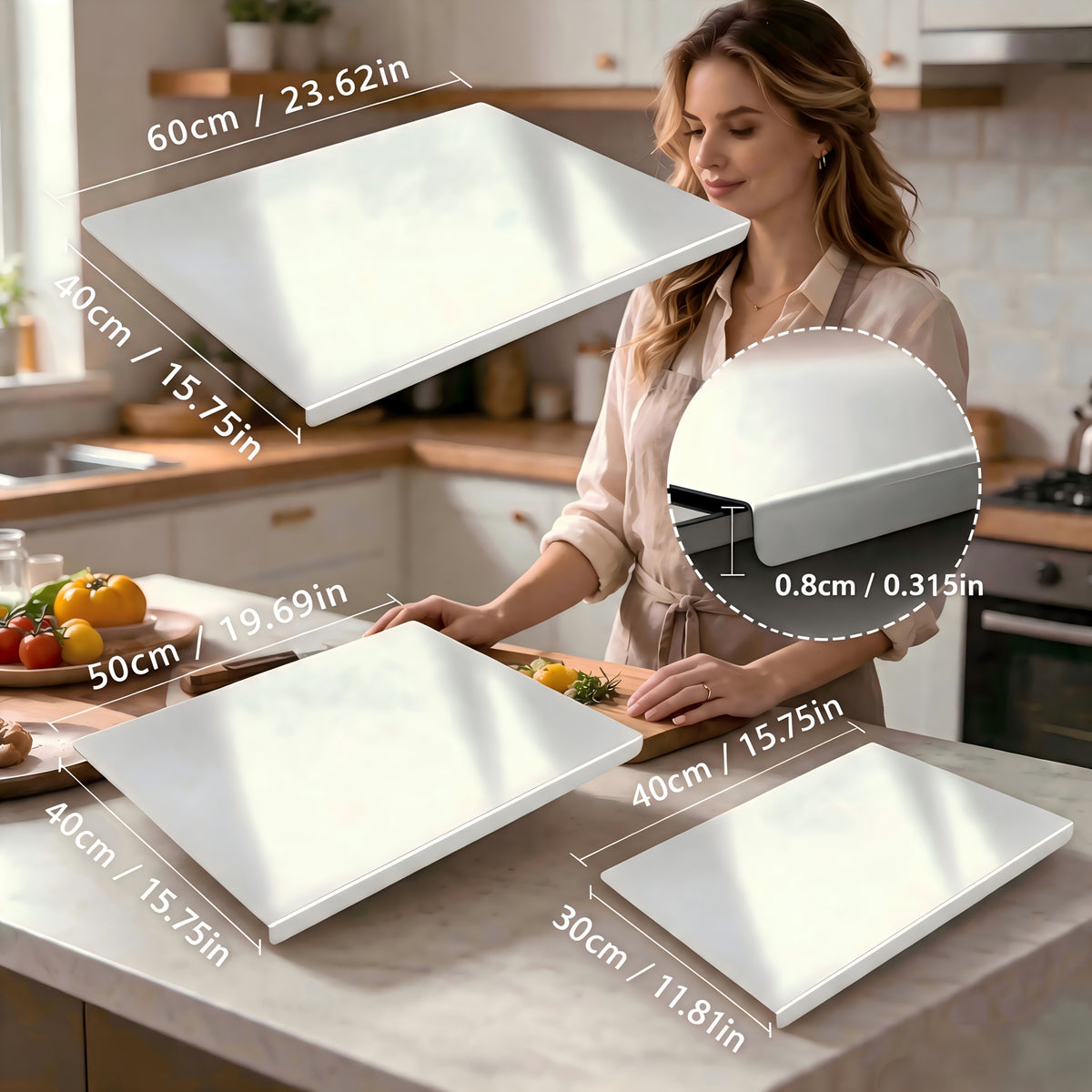 304 Stainless Steel Cutting Board Kitchen Meat Chopping Board, Hygienic Non-Porous Knife Board for Meat, Fish & Vegetables, Easy-Clean Kitchenware – 5 Sizes Available