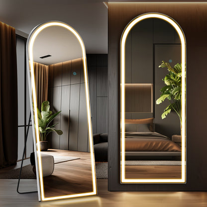 LED Full Length Mirror Arched & Rectangle Full Body Floor Mirror – Standing Leaning or Wall Hanging Aluminum Alloy Thin Frame 16x60 26x71 Inch for Bedroom Bathroom Dressing Room Store