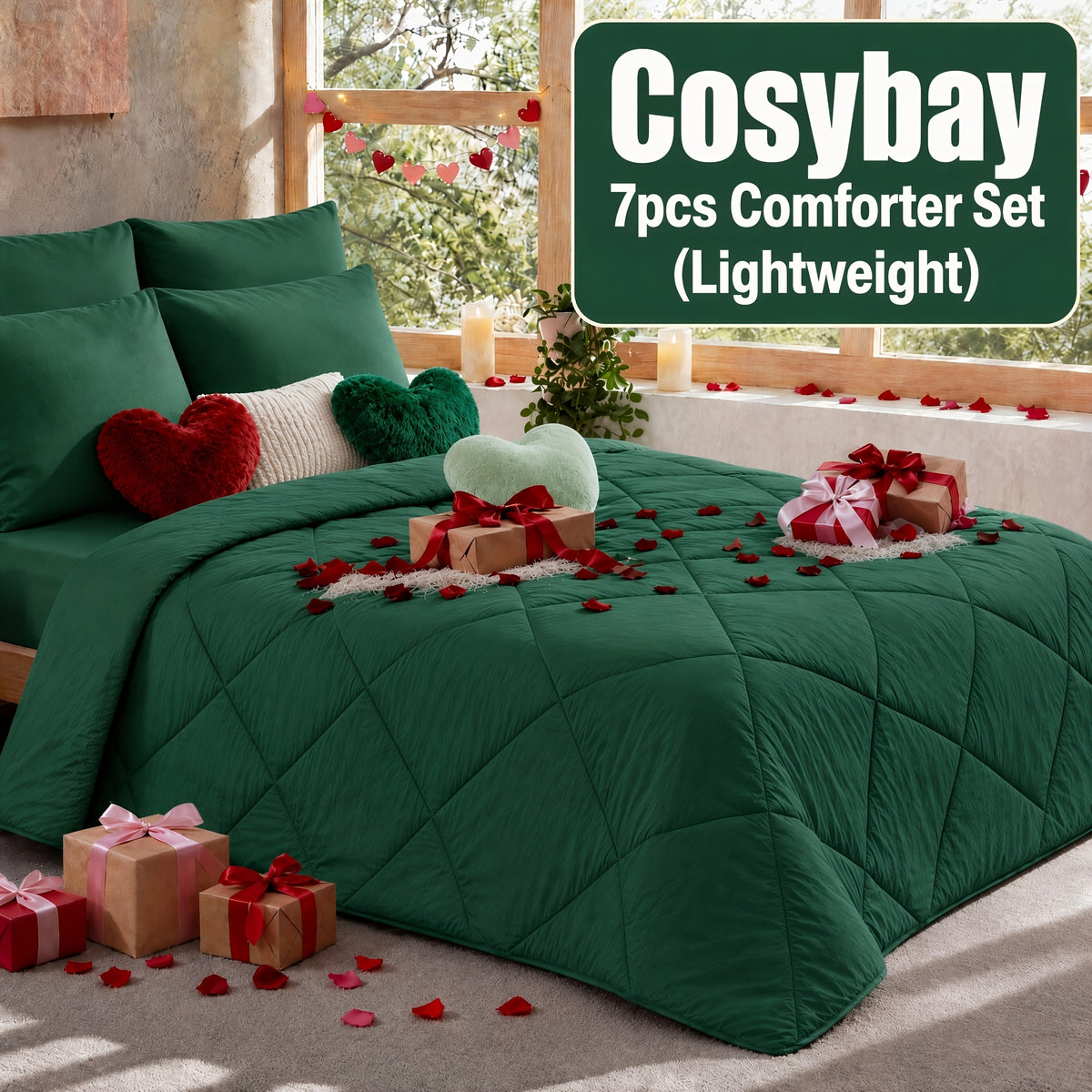 Pinch Pleated Comforter Set Queen King Full – 7 Piece Bed in a Bag with Sheets Pillowcases Pillow Shams, Hypoallergenic Down Alternative Microfiber Bedding 33 Colors All Season