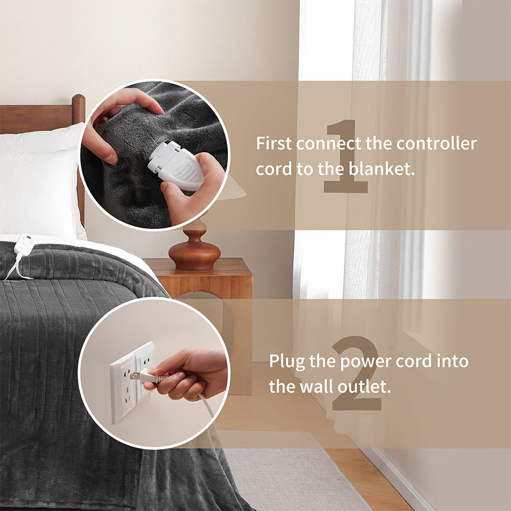 Heated Blanket Electric Flannel with 8 Heat Settings & 10-Hour Auto Off Timer, PTC NTC Dual Overheat Protection, Machine Washable Electric Blanket Throw Twin Full Queen King for Bed Couch Sofa