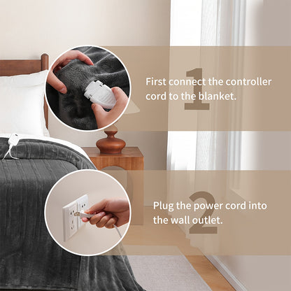 Heated Blanket Electric Flannel with 8 Heat Settings & 10-Hour Auto Off Timer, PTC NTC Dual Overheat Protection, Machine Washable Electric Blanket Throw Twin Full Queen King for Bed Couch Sofa