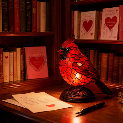 Red Cardinal Bird Decorative Light, USB Powered LED Night Light with Geometric Pattern Base, Tabletop Accent Lamp for Bedroom Living Room Study Christmas Holiday Decor, Cardinal Gift for Bird Lovers