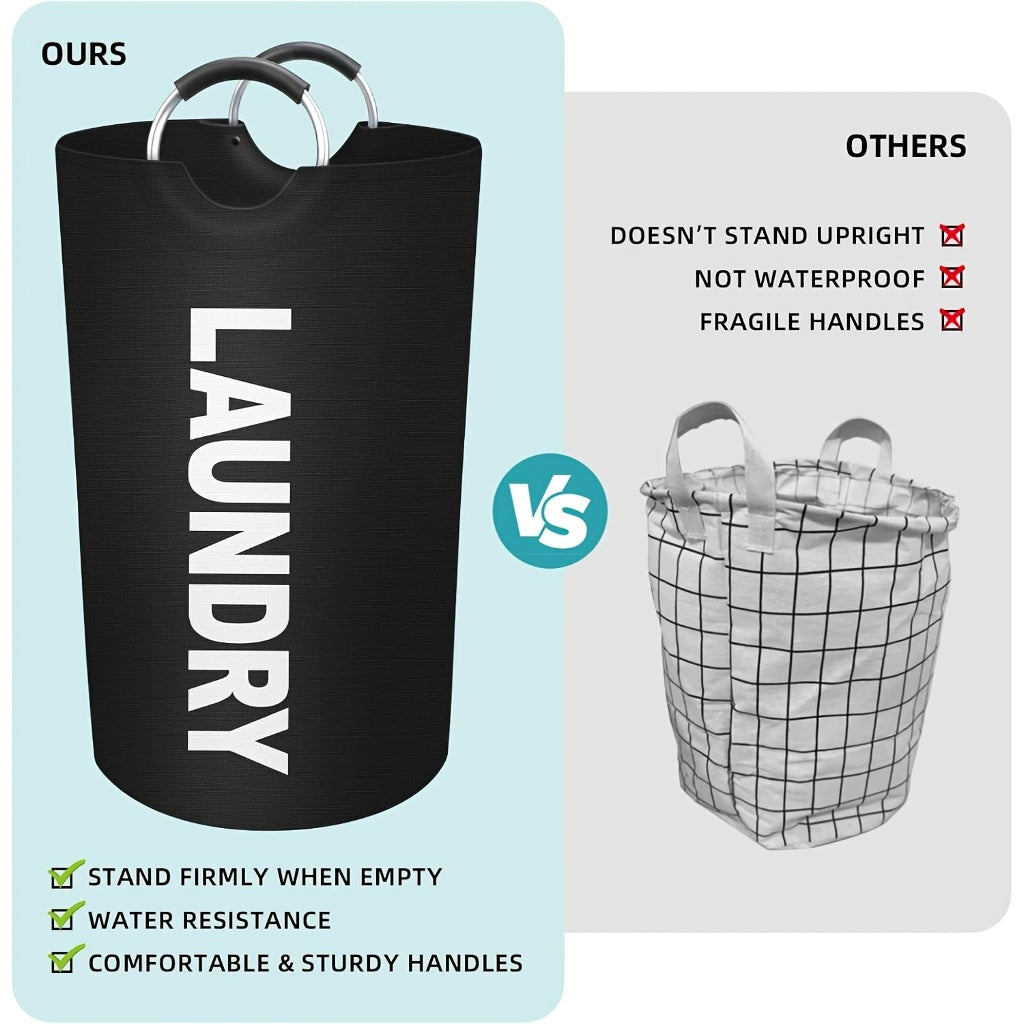 Large Foldable Laundry Basket Waterproof with Padded Handles – Freestanding Dirty Clothes Hamper for Bathroom Bedroom Home, 1pc or 2pcs Multi-Color Options