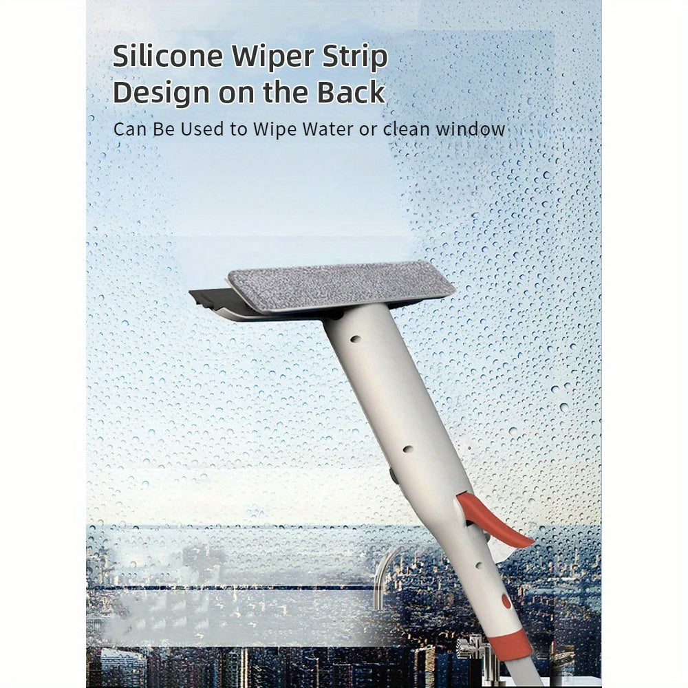 Window Cleaning Kit 3-in-1 Spray Bottle Scrubber & Squeegee with Metal Pole for High Windows, Shower Doors, Glass & Car Windshields – All-in-One Home Glass Cleaner Tool