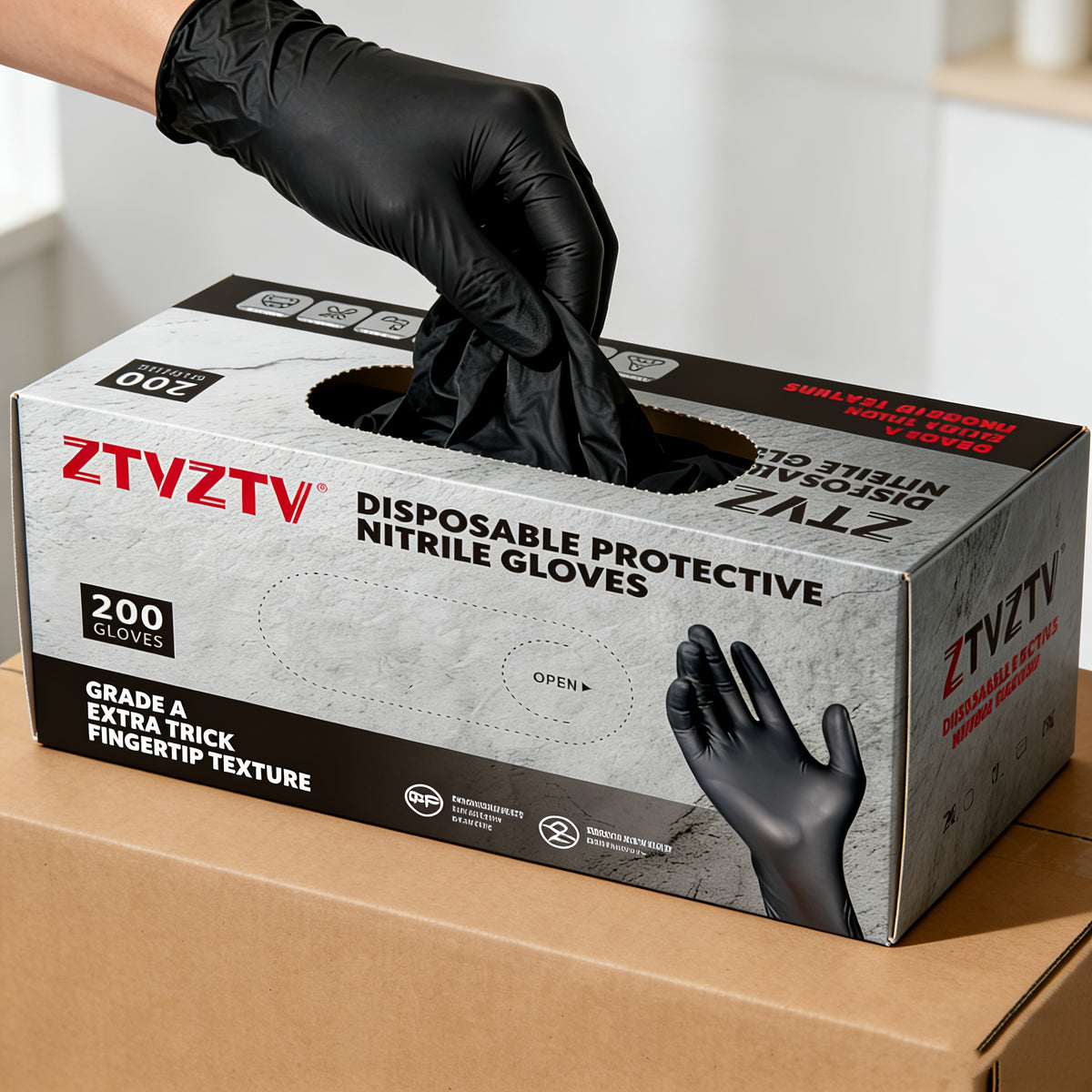 Black Nitrile Disposable Gloves 200 Pack – High-Density Latex-Free Chemical Resistant Gloves for Cleaning Tattooing Painting Car Washing, Industrial Grade Flexible Fit, S M L XL