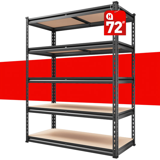 5-Tier Garage Shelving Unit 2000LBS Heavy Duty Metal Storage Shelves – Adjustable Steel Rack 72"H x 35.5"W x 15.8"D for Garage Basement Pantry Closet Warehouse, No Bolts Quick Assembly, Black