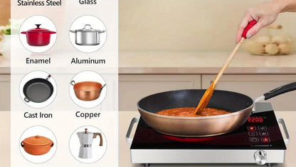 Portable Electric Ceramic Hot Plate 2200W with Dual Control - Infrared Countertop Burner with Adjustable Temperature, Touch & Rotation Knob, Induction Compatible Cooktop for Dorm, RV & Small Kitchen