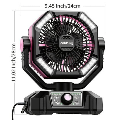 Portable Camping Fan 20000mAh Battery Powered – Dual Motor 8-Speed with Remote Control 4 LED Lanterns & Hook for Tent Bedroom Travel Power Outage & Construction Site