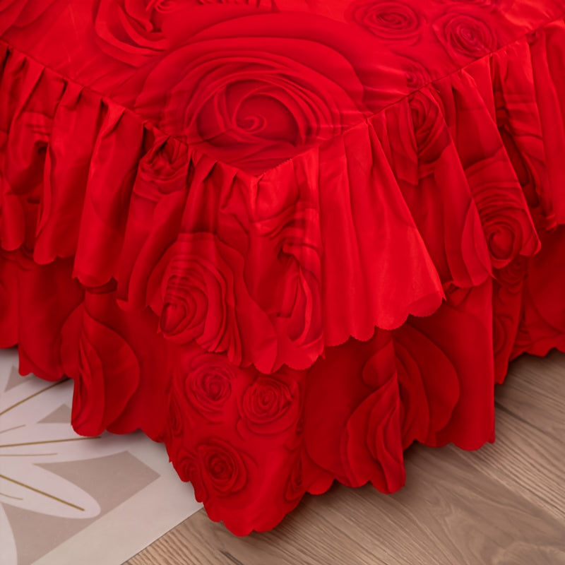 Bed Skirt Set 3-Piece with 2 Pillowcases, Double-Layered Hem Floral Peony & Plant Design, Dust-Proof Mattress Cover Bed Sheet, Machine Washable – Twin Full Queen, 5 Color Options