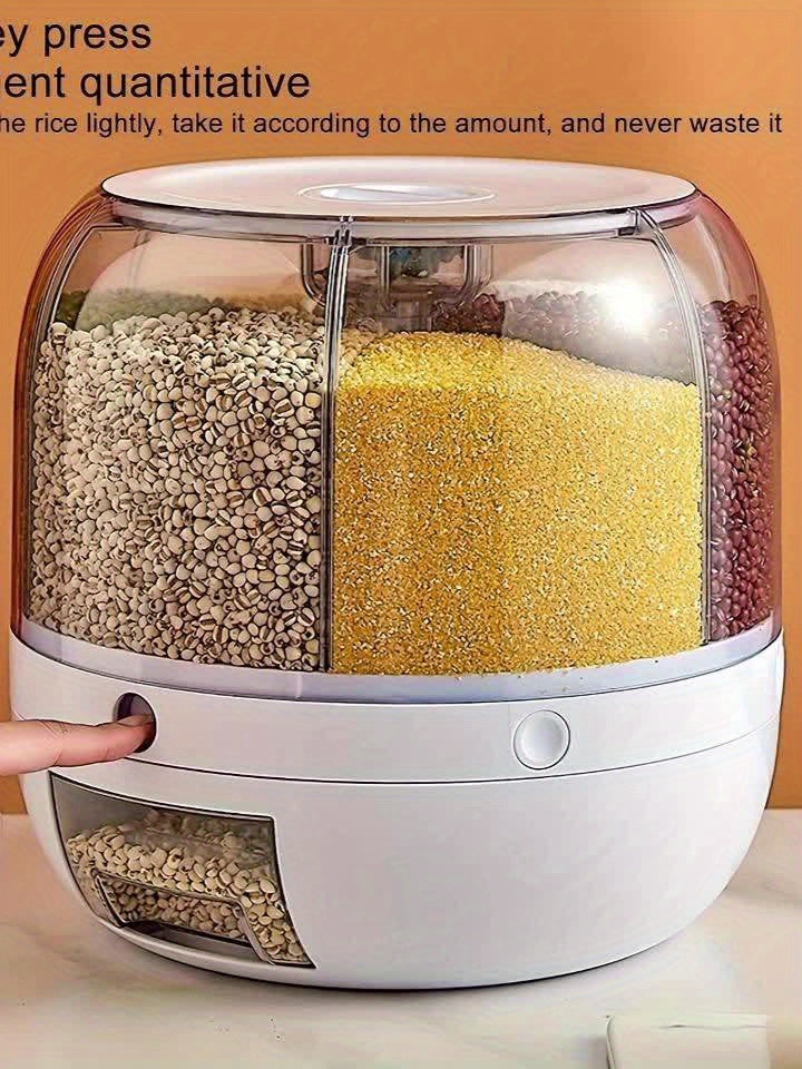Rice Dispenser 19Lbs 360° Rotating Grain Storage Container with One-Click Output, Flip-Top Lid, Airtight Food Dispenser for Rice, Beans, Oats & Small Grains – Kitchen Pantry Organizer