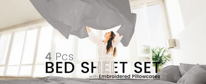 Soft Microfiber Bed Sheet Set 4-Piece 1800 Series 16 Inch Deep Pocket Hotel Luxury Cooling Sheets with Embroidered Pillowcases, Fade & Shrink Resistant, Twin to Cal King, 20 Colors