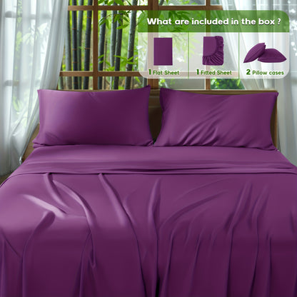 2000 Thread Count Bamboo Bed Sheets Set 4pcs Cooling Breathable Soft Hotel Luxury 16 Deep Pocket Wrinkle Shrink Resistant All Season Hot Sleepers