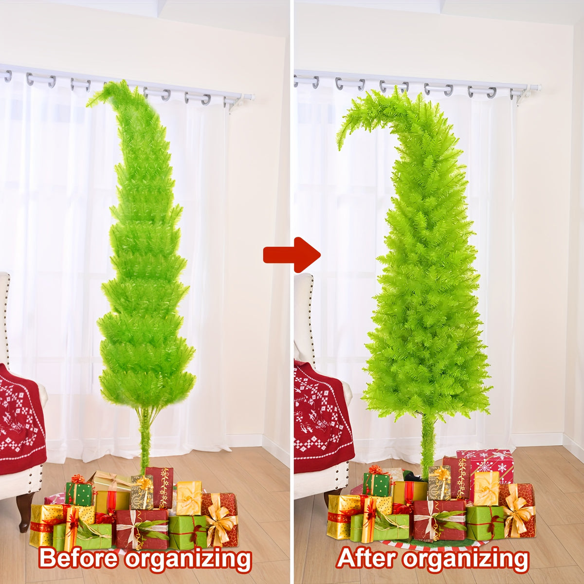 Artificial Christmas Tree 6 Foot with String Lights, Tree Skirt, Christmas Balls & Stand - Bendable Full Xmas Tree Set for Home, Shop Window & Party Decorations, Unique Holiday Decor Indoor Display