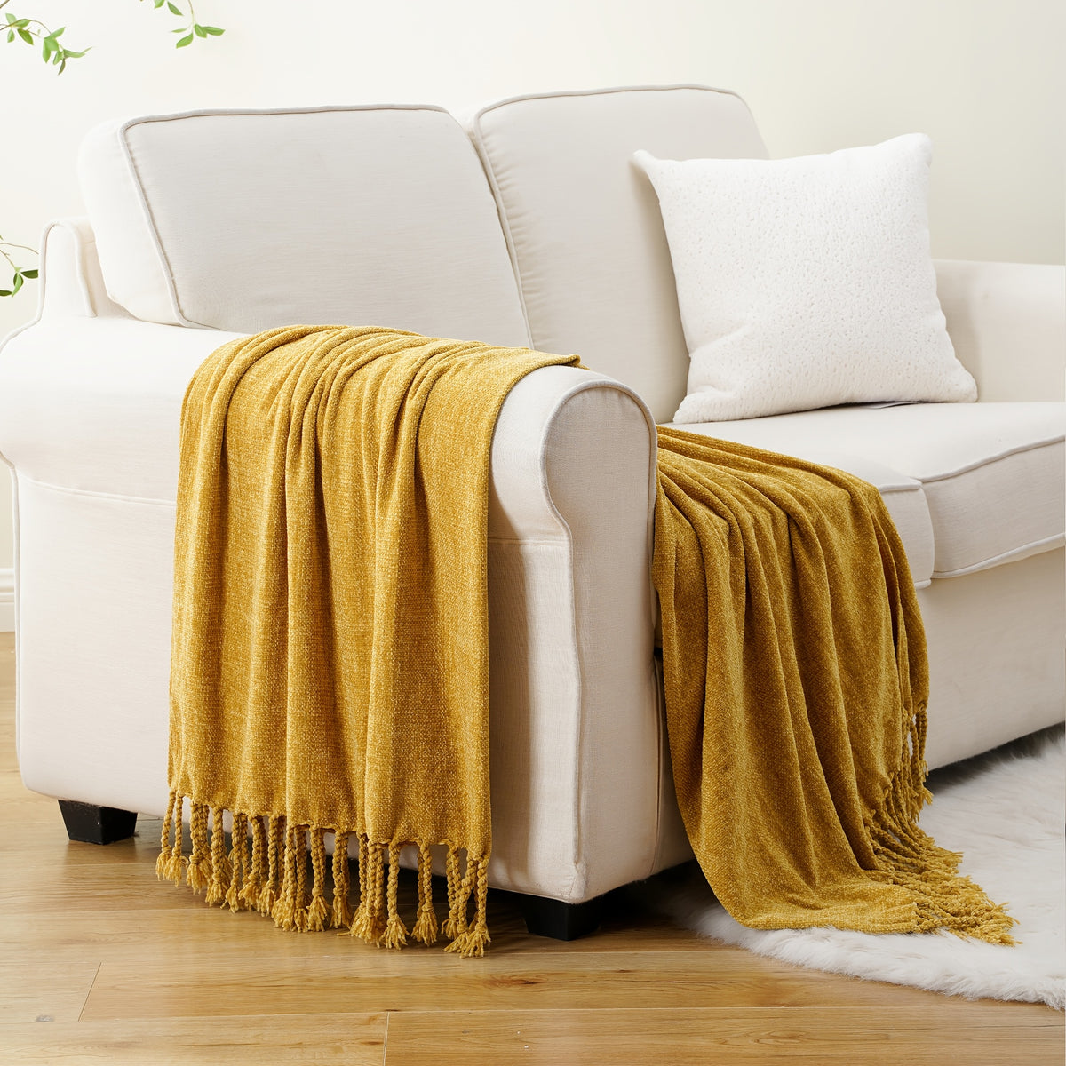 Boho Chenille Throw Blanket with Fringe 50x60 Inch – Soft Velvety Decorative Fringe Throw for Sofa Couch Bed Living Room Home Decor 17 Colors Cozy Gift for Women