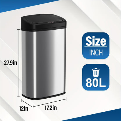 Touchless Motion Sensor Trash Can 13 Gallon Stainless Steel, Automatic Sensor Garbage Can with Lid Anti-Fingerprint Mute Design, 50L Kitchen Waste Bin for Office Bedroom Living Room, Multiple Colors