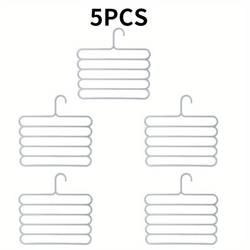 Pants Hangers 5 Pack 5-Layer Non-Slip Space Saving Closet Organizer Hanger Rack for Clothes Pants Jeans Scarves Ties Wardrobe Laundry Room 4 Colors