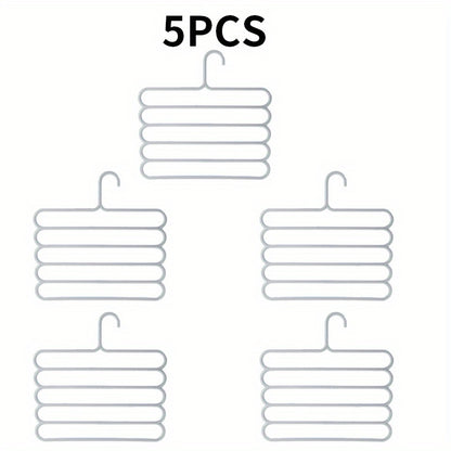 Pants Hangers 5 Pack 5-Layer Non-Slip Space Saving Closet Organizer Hanger Rack for Clothes Pants Jeans Scarves Ties Wardrobe Laundry Room 4 Colors