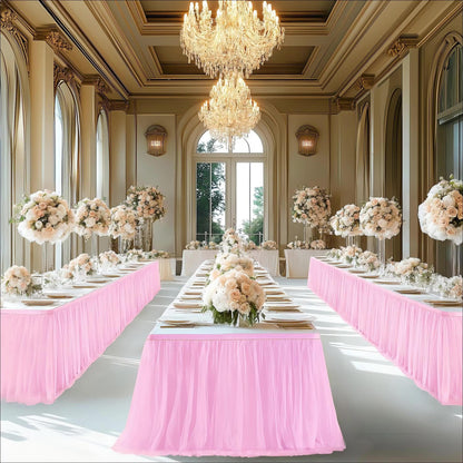 Tulle Table Skirt 6Ft Ruffle Tutu Tablecloth for Rectangle & Round Tables, Princess Birthday Party Cake Dessert Table Decoration, Easy Hook Install, 10 Colors – Pink White Black & More